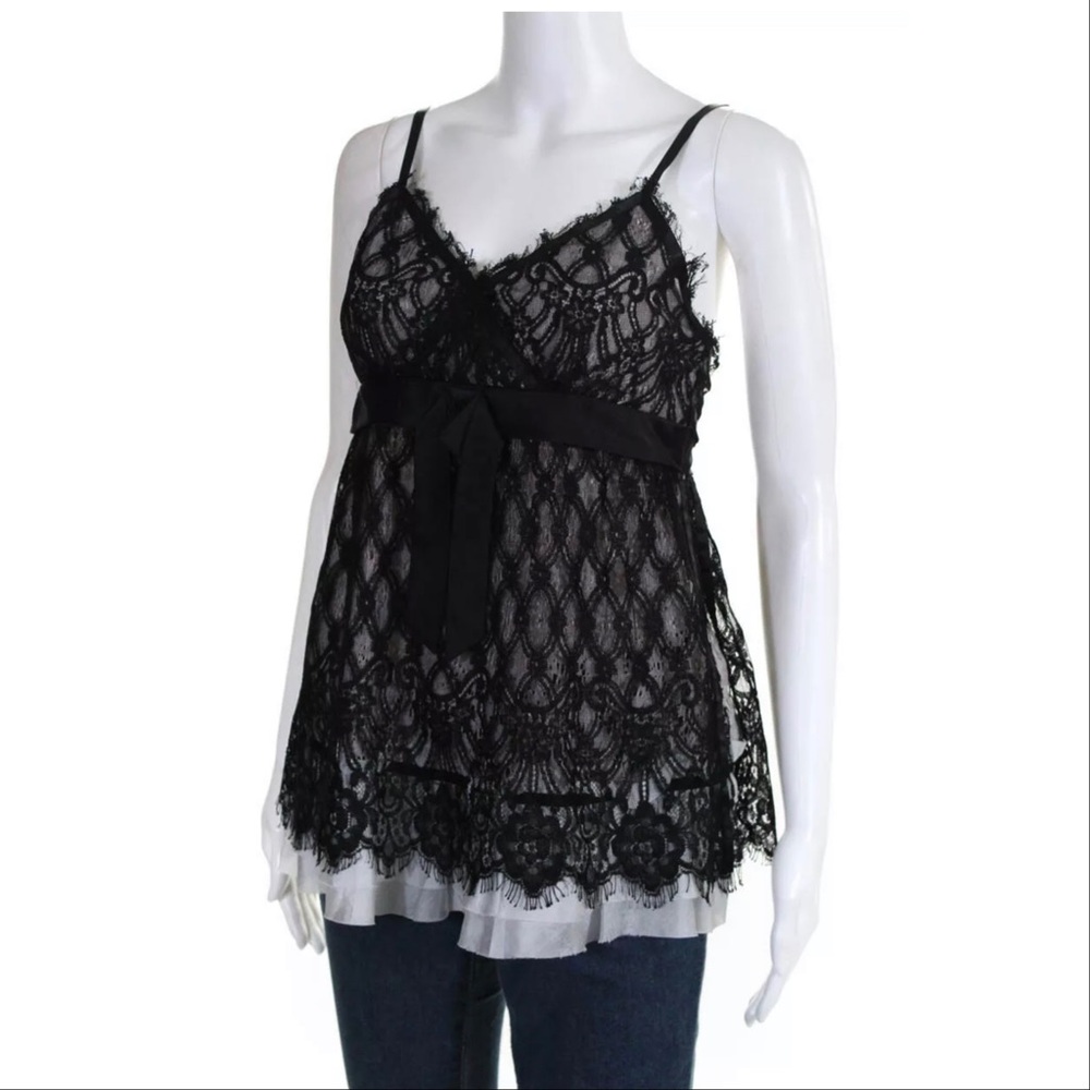 Paige Lace Layered Tie Up Tank/Cami Black Size Sm